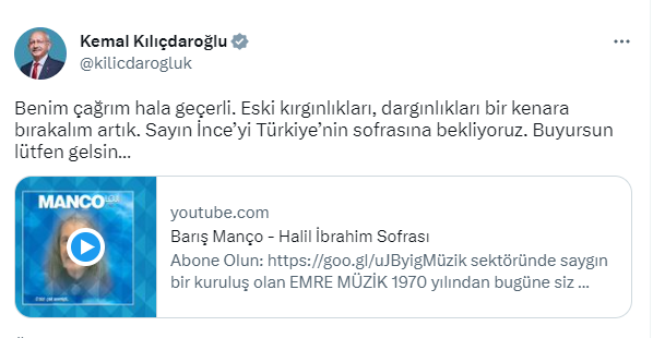 “Sayın İnce’yi Türkiye’nin sofrasına bekliyoruz”